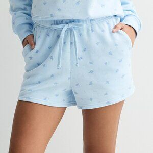 Juniors' Medium Pink Republic Cozy Fleece Shorts Color: Light Blue Floral NWT